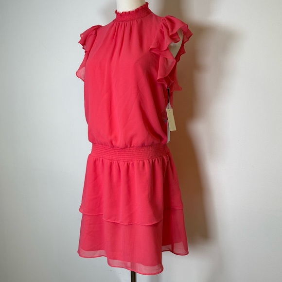 NWT 1.State Flutter Sleeve Mini Dress Coral Smocked Neck & Waist Women’s Small - Picture 2 of 10